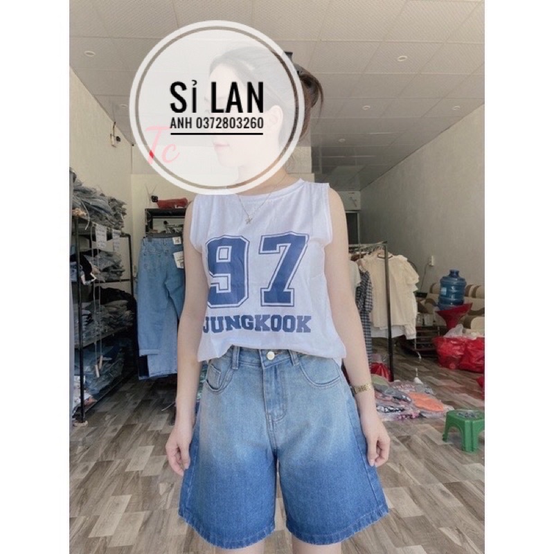 Quần sooc jeans loang hai màu cực chất quần bò loang dáng lửng