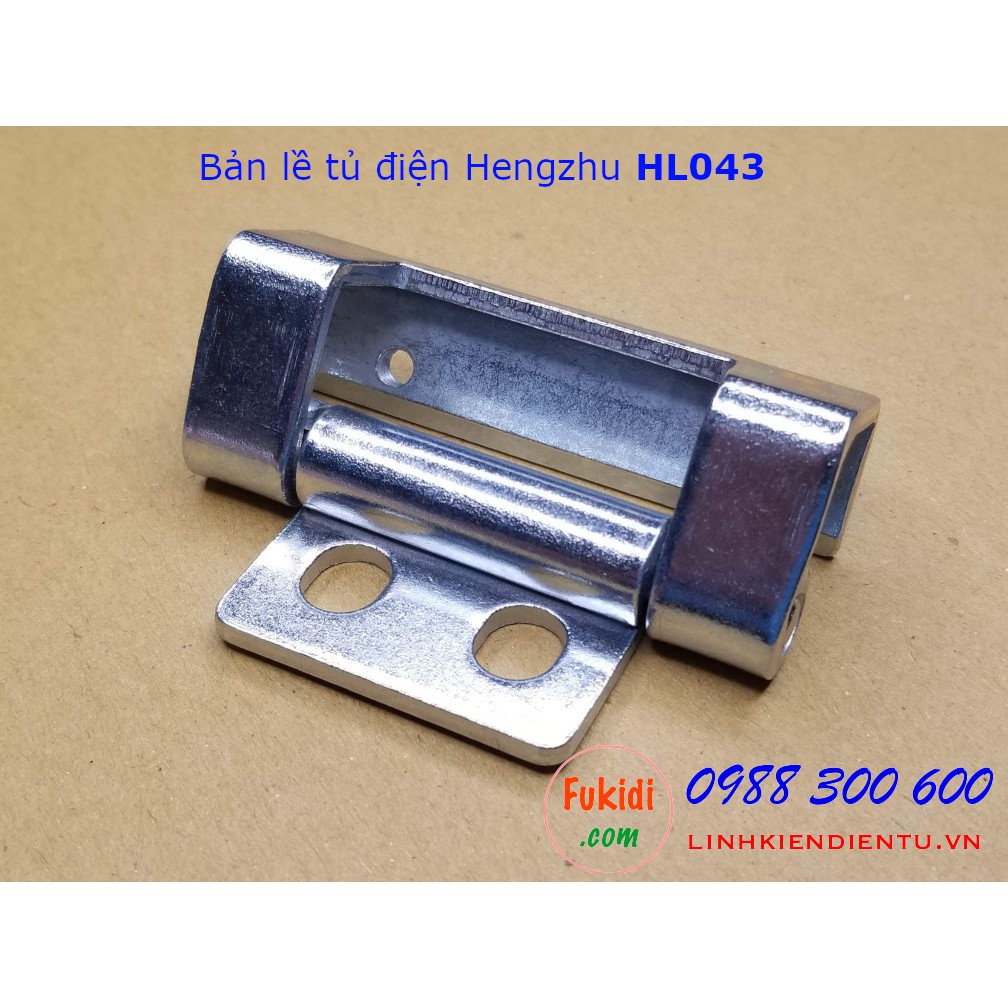 Bản lề tủ điện Hengzhu HL043, chất liệu thép mạ sáng, cấu trúc âm bắt ốc, dài 70mm