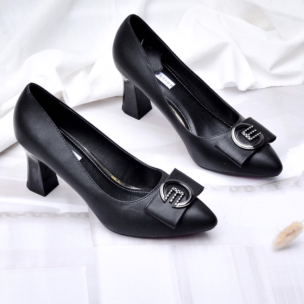 Giày cao gót 7 phân mũi tròn nơ VNXK A-Collection (Hàng có sẵn)