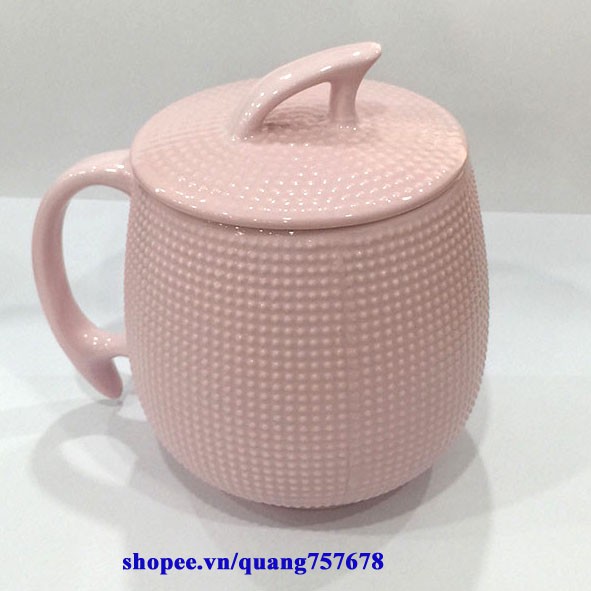 Ly sứ chấm bi có nắp và quai 250ml
