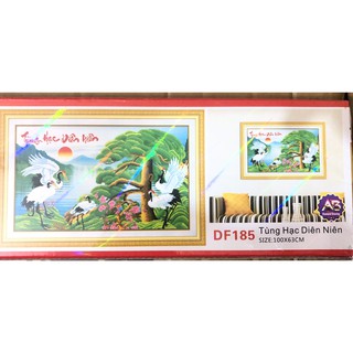 Tranh đính đá hạc Tùng Hạc Diên Niên. Kích thước: 100x63cm
