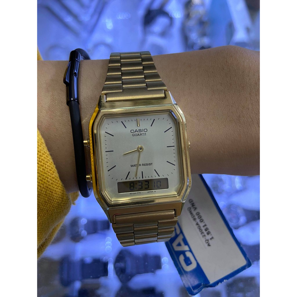Đồng hồ nam / nữ Casio AQ-230GA-9BMQ Chính hãng - Dây kim loai - Mạ Vàng - Mặt trắng