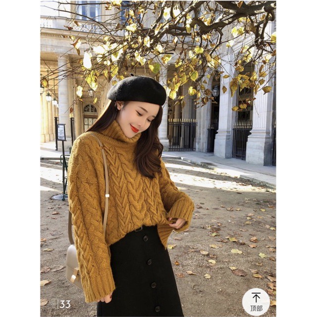 (Hàng có sẵn) Ulzzang Áo len cổ lọ vặn thừng cao cấp M068 | BigBuy360 - bigbuy360.vn