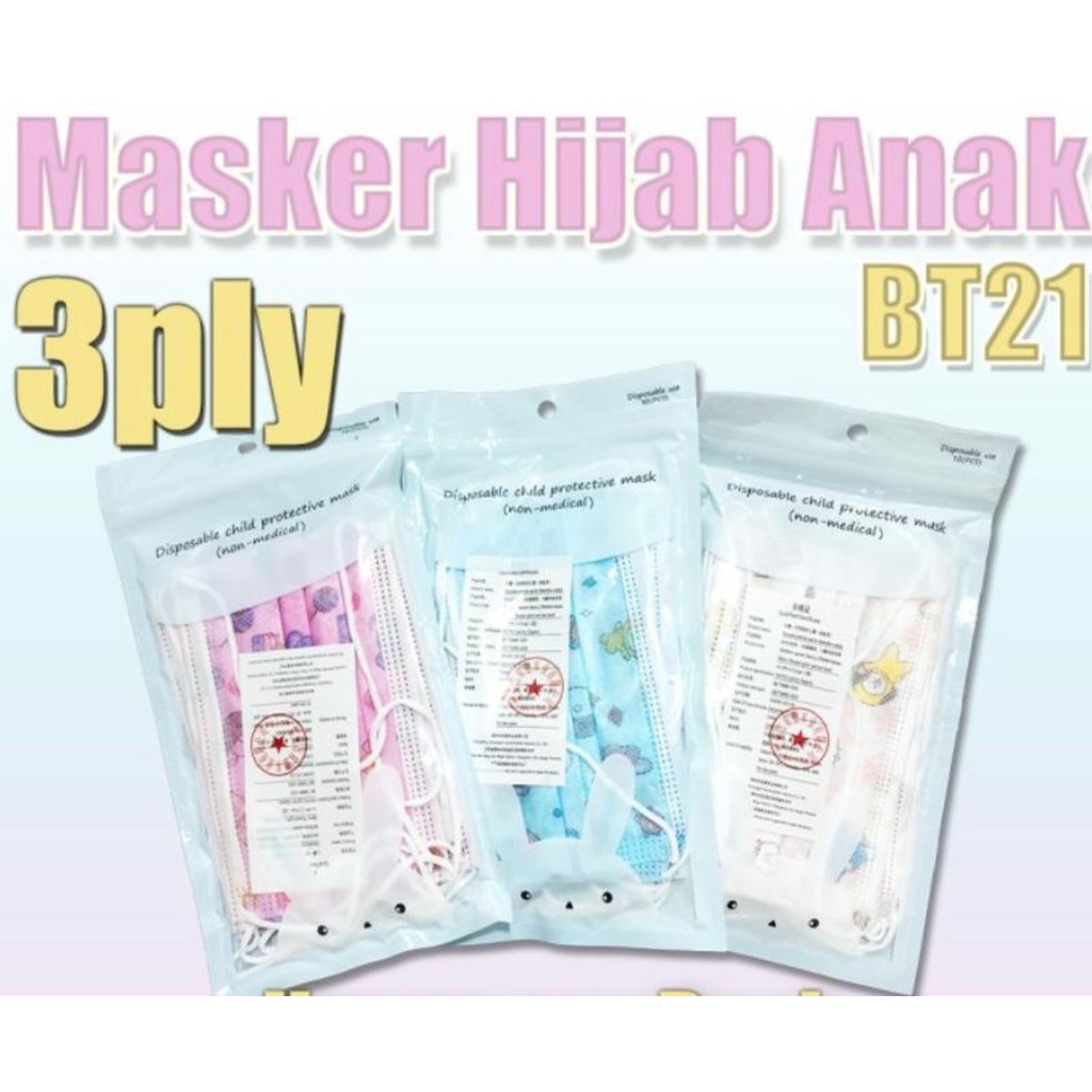 Set 10 Khẩu Trang Hijab Bts Bt21 / Earloop 3 Ply