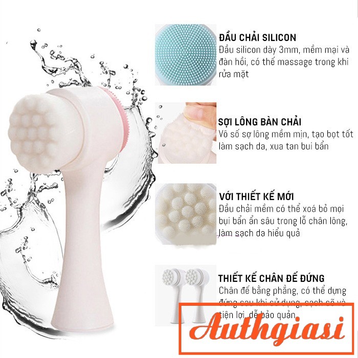 Cọ rửa mặt 2 đầu massage da mặt 1 đầu lông 1 đầu silicon | BigBuy360 - bigbuy360.vn