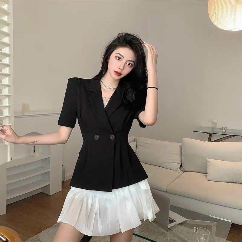 💚 Set áo vest nút + chân váy xoè tầng ❤️❤️❤️❤️ 2 màu trắng đen sang trọng Freesize Set Công Sở Đi Tiệc [Rẻ Vô Địch]