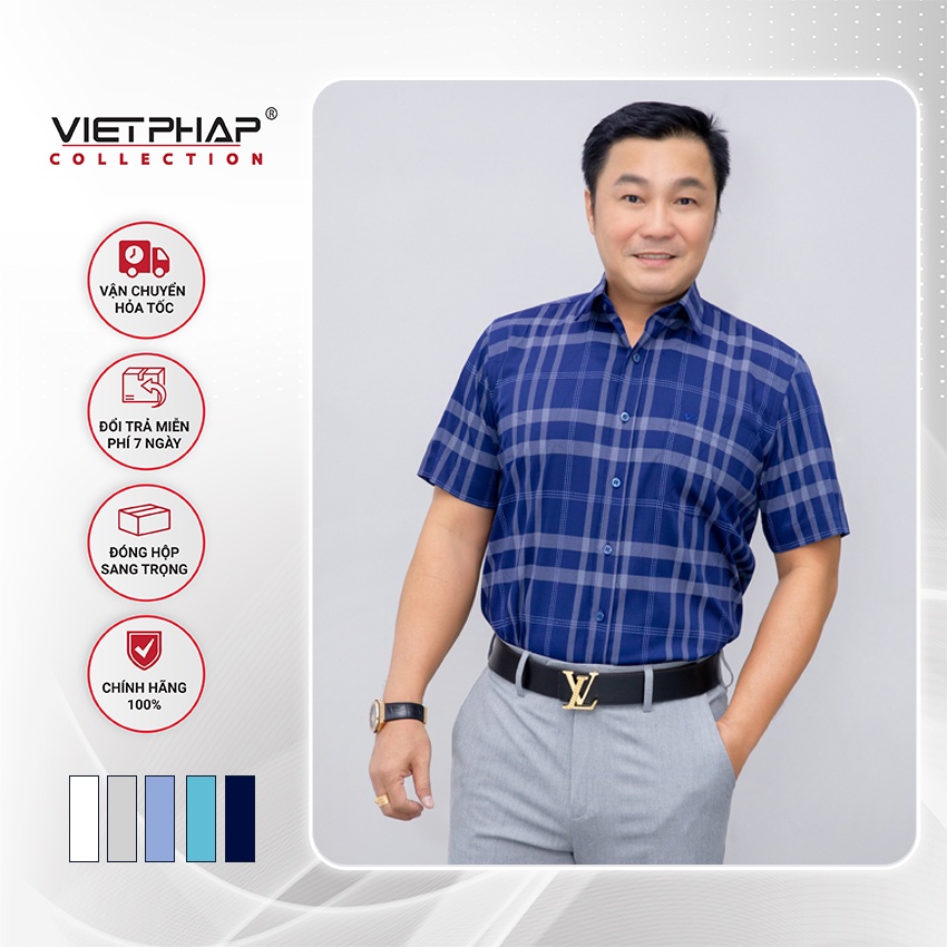 Áo Sơ Mi Nam Tay Ngắn Vạt Ngang Sọc Cao Cấp Bamboo 9302 Việt Pháp. Thấm Hút Mồ Hôi, Chống Tia UV - HÀNG CHÍNH HÃNG