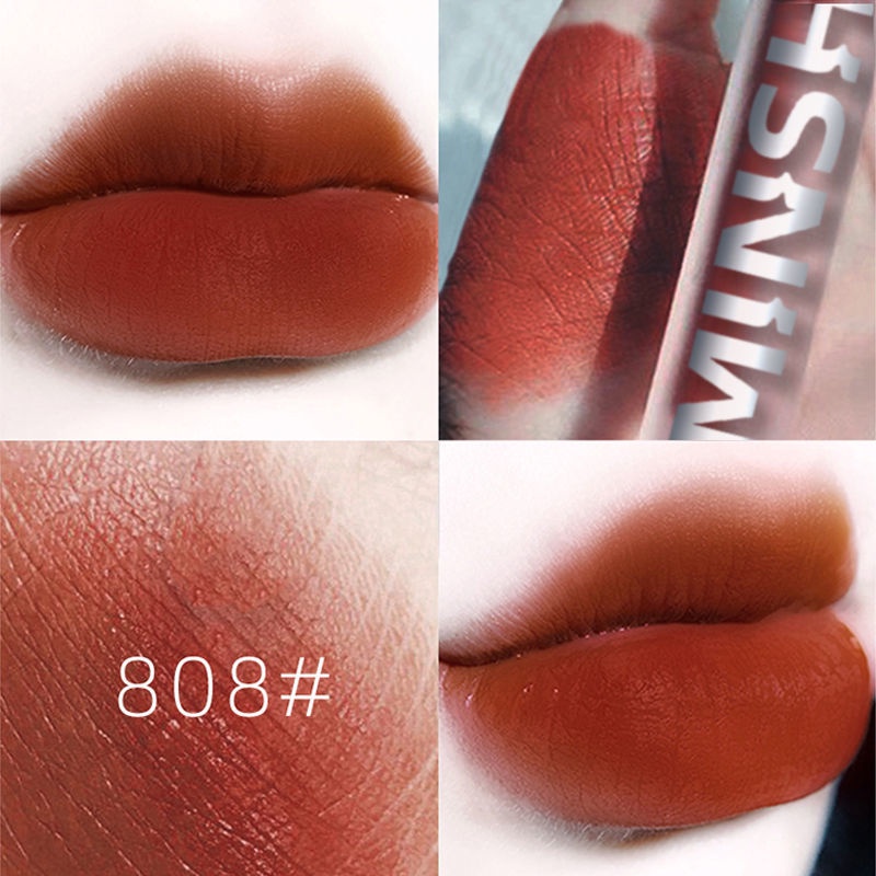 Son lì MINSHZEE Matte Lip Glaze Velvet Matte Air Lip Mud Cốc chống dính Decolorizing Lips