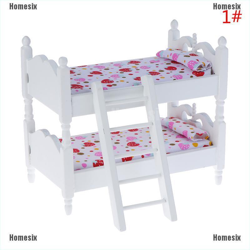 [HoMSI] 1:12 Dollhouse Kids Mini Bunk Bed Toy Bedroom Model for Children Doll Accessery SUU