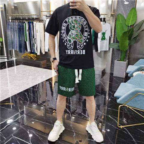 Bộ Đồ Thể Thao Áo Thun Cổ Tròn Dáng Rộng In Hình Gấu Thiết Kế Thoải Mái Cho Nam