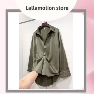 Áo sơ mi nữ lụa trơn basic form rộng dài tay hàn quốc cao cấp Lallastore 38