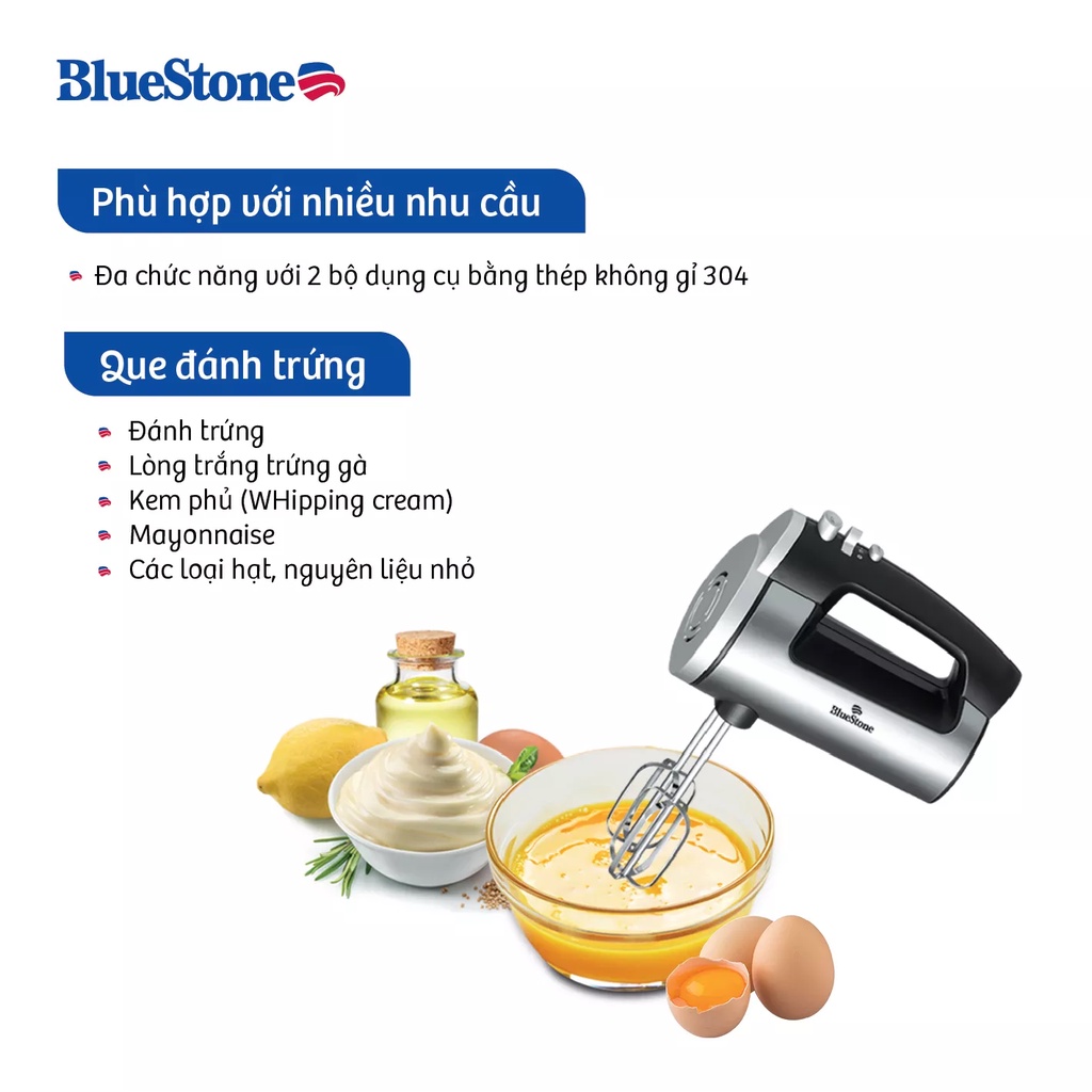 Máy đánh trứng Bluestone HMB-6333s - Hàng chính hãng -Công suất 300W - 6 tốc độ - Bảo hành 24 tháng