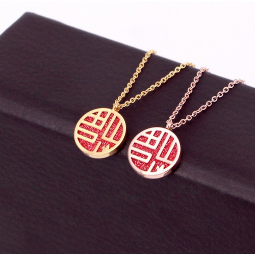 Dây Chuyền Mặt Tròn Đỏ May Mắn Titan Ko Đen TT 3416