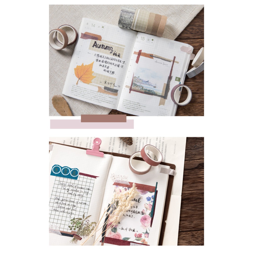 Washi tape set 10 cuộn trang trí sổ còng, sổ Bullet Journal, sổ Planner