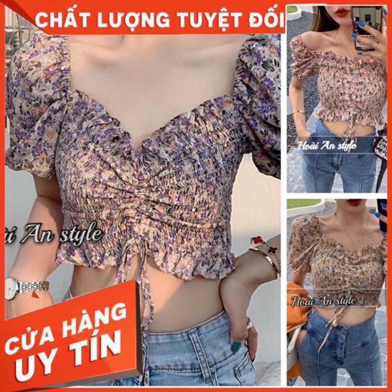 Áo croptop hoa nhí, áo trễ vai chất mát siêu xinh ྇