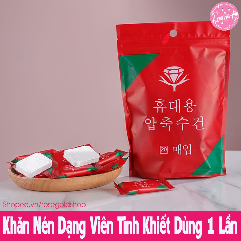 Khăn Nén Dạng Viên Bông Tinh Khiết Dùng 1 Lần Size 20x20cm Tiện Lợi Khi Đi Du Lịch