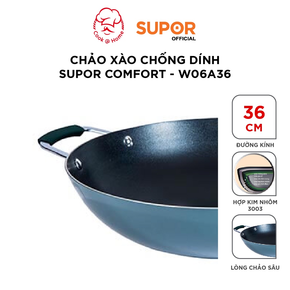 Chảo xào chống dính Comfort Supor 32cm W06A32- 36cm W06A36