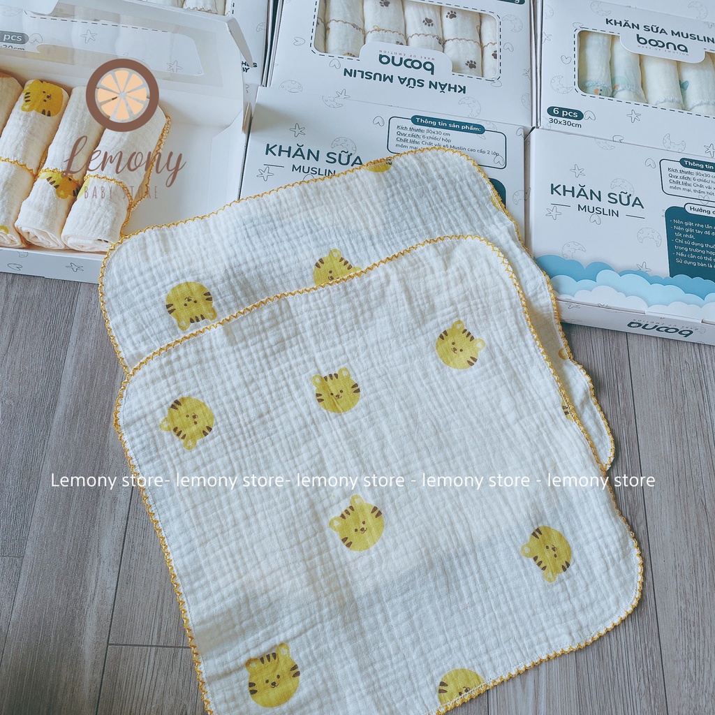 Khăn sữa cho bé, set 6 khăn sữa Boona mềm mại, an toàn cho làn da nhạy cảm của bé-khăn mặt cho bé