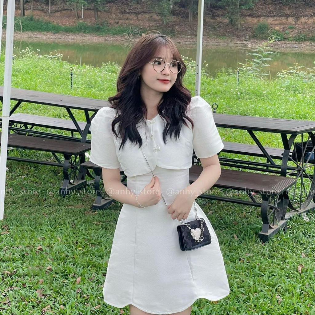 Váy Trắng Dự Tiệc Kỷ Yếu Dáng Ngắn Đính Nơ, đầm đi tiệc có bigsize Màu Trắng Sang Chảnh