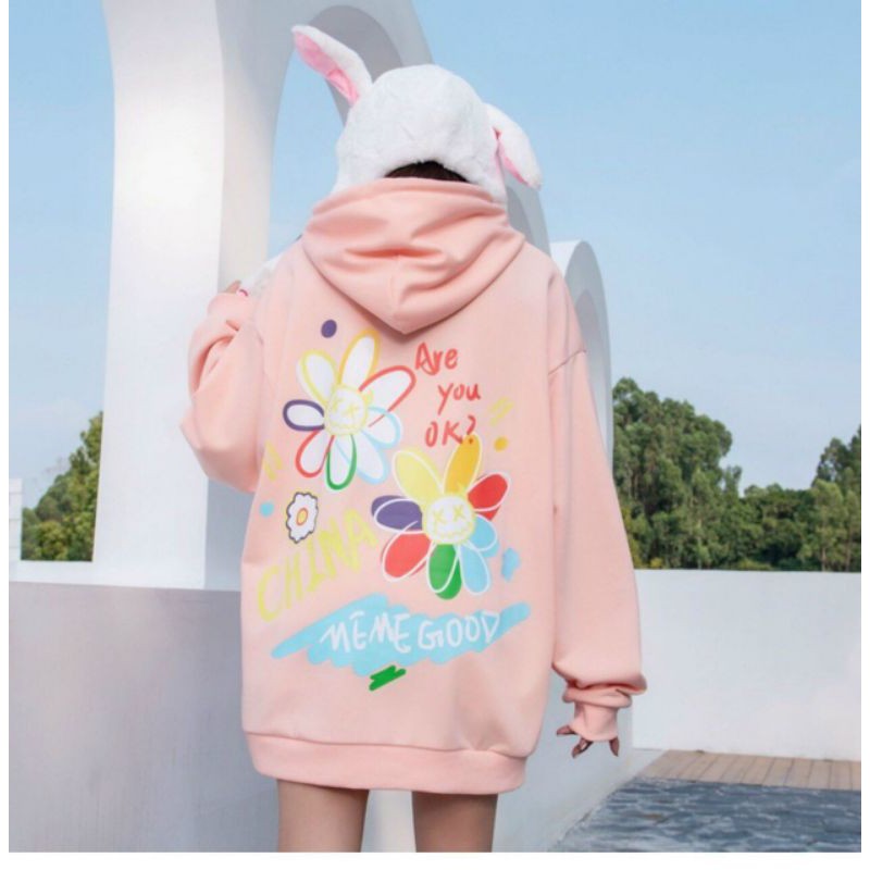 Áo khoác nỉ hoodie in hoa dày mịn thoáng hot nhất hiện nay form rộng