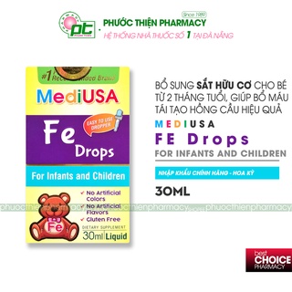 Bổ Sung Sắt Hữu Cơ Cho Bé Dạng Nhỏ Giọt MediUSA Fe Drops Lọ 30ml - Phòng ngừa thiếu sắt ở trẻ
