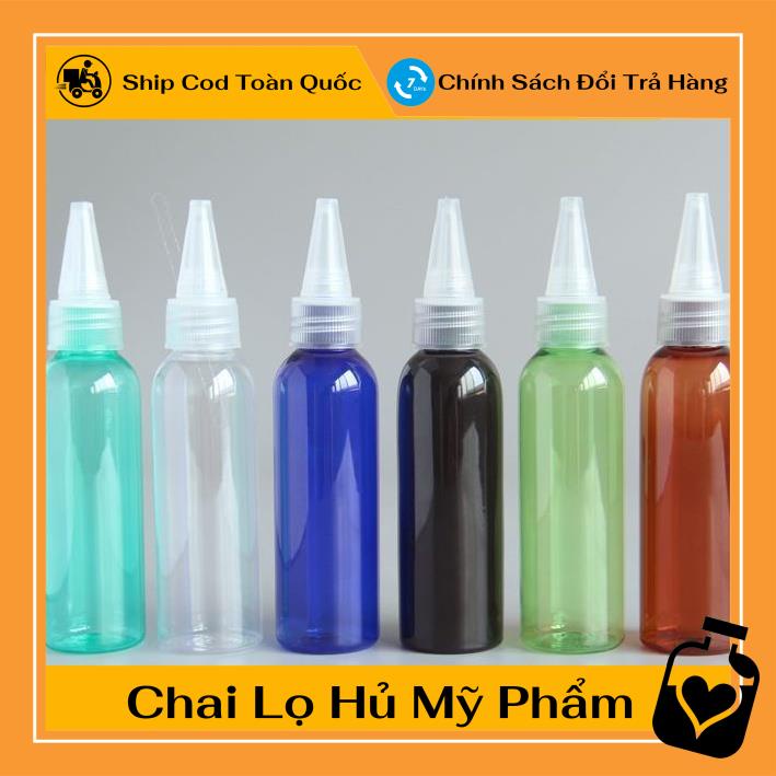 Chai nhựa pet nút nhọn 100ml xanh chiết mỹ phẩm , phụ kiện du lịch , phụ kiện du lịch