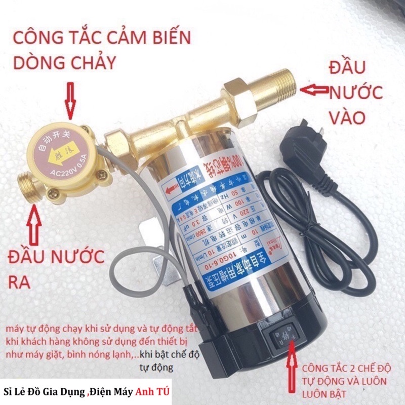 Máy bơm tăng áp 100w:  Sử dụng cho áp lực nước yếu khi nhà bạn bố trí bồn nước thấp, khi cao điểm không thể bơm nước lên