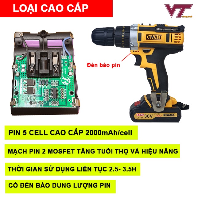 Máy khoan pin dewalt 36V đa năng, kèm bộ phụ kiện