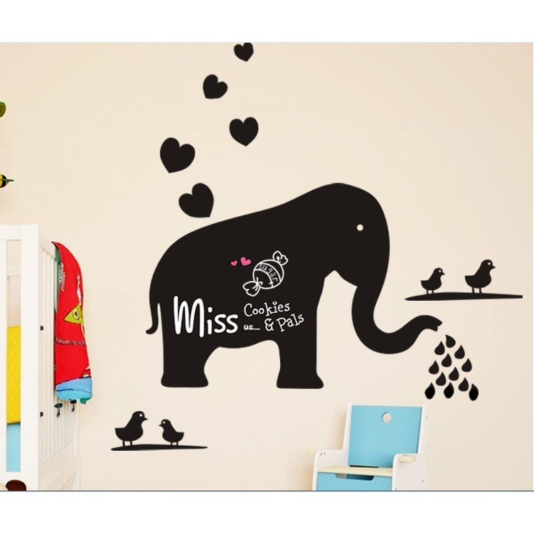 Decal trang trí tường Bảng viết Con Voi phun nước đen