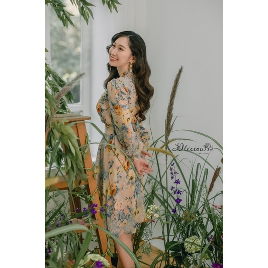 Váy hoa chiffon dài tay nàng thơ - Butterscotch Dress - 30licious