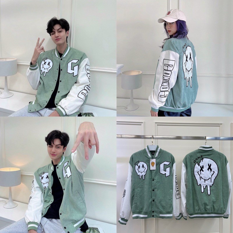 Áo khoác nhung, áo nhung bomber hình mặt cười nam nữ ken fashion