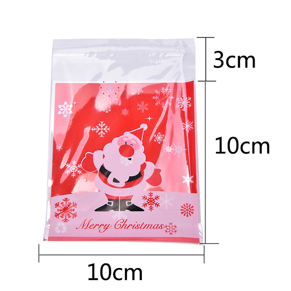 100pcs Túi Nilon Đựng Bánh Kẹo Họa Tiết Giáng Sinh Dễ Thương 10x10