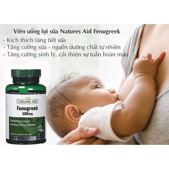 Viên Uống Lợi Sữa Cỏ Ca Ri Fenugreek Natures Aid 500mg 90 viên của Anh Quốc