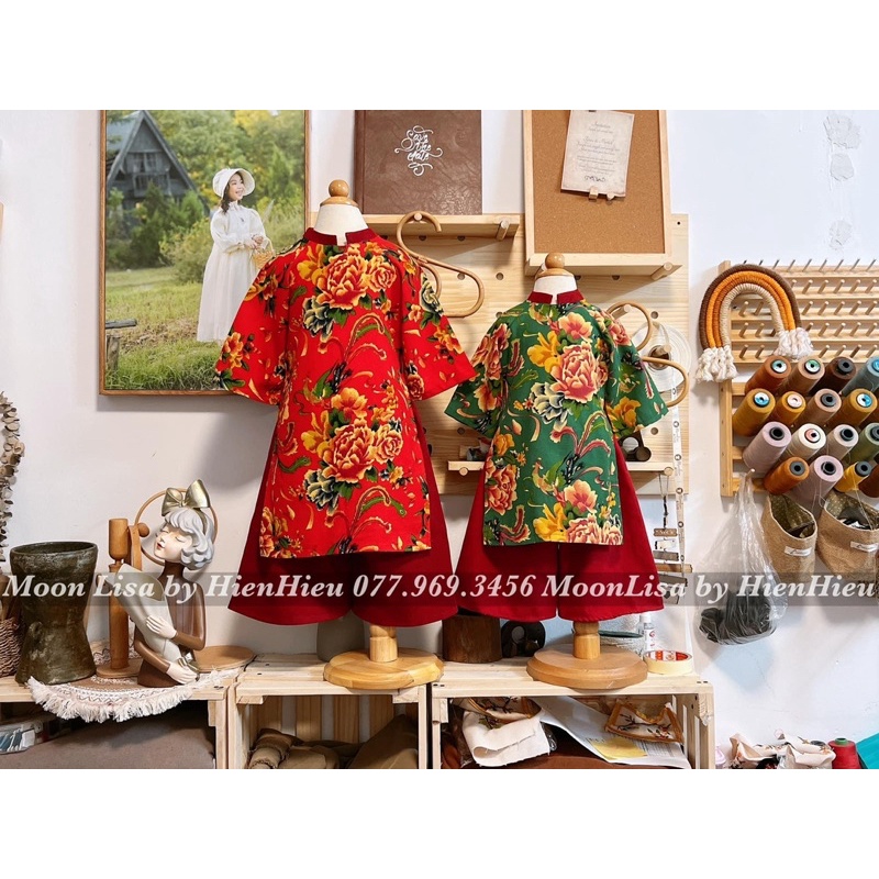 Áo Dài Hoạ Tiết Chăn Công Cho Bé Gái Sản Xuất Trực Tiếp MOONLISA