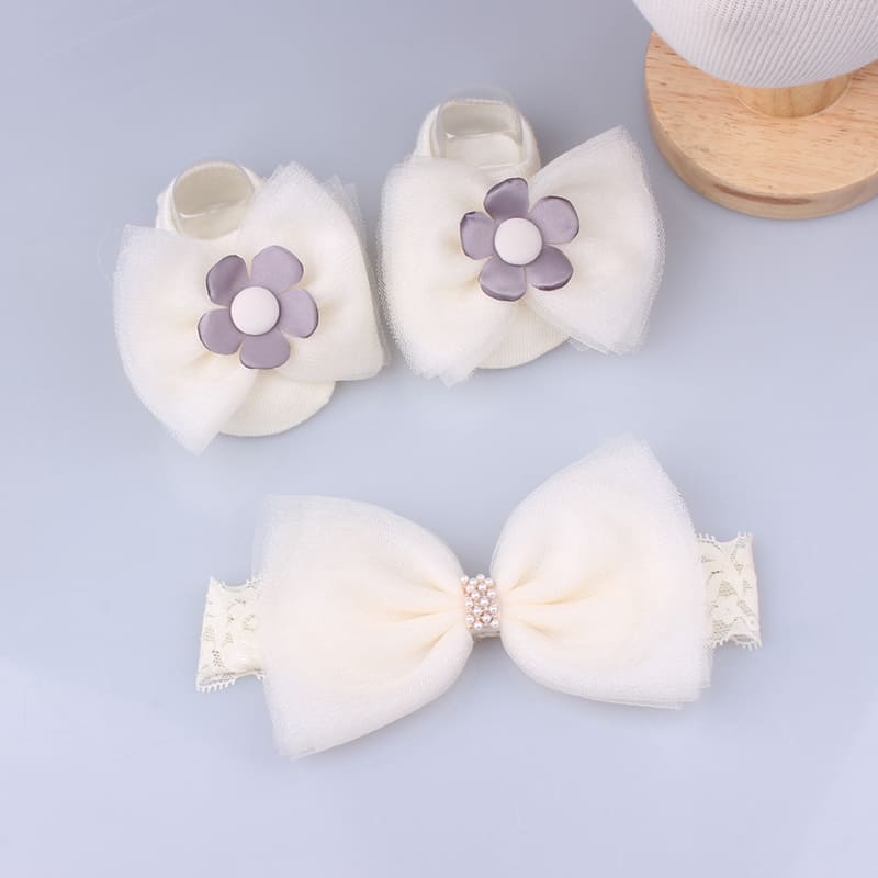 Lovely Pearl Bow Baby Newborn Headband Set Flower Stockings Lace Headbands Girl Turban Hair Accessories