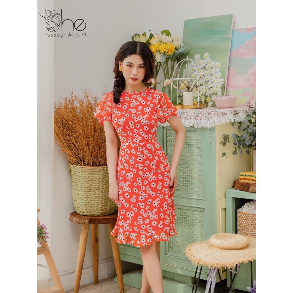 Anna Dress đầm hoa cổ tròn tay ngắn đuôi cá - SDX89