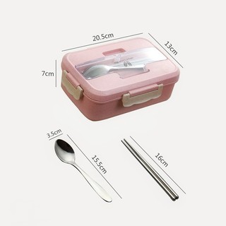 Hộp Đựng Cơm Lúa Mạch 3 Ngăn Mới (Tặng kèm đũa + thìa inox) NB40