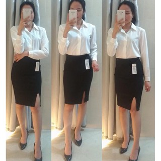 CHÂN VÁY BÚT CHÌ CÔNG SỞ LƯNG THUN XẺ TÀ TRƯỚC