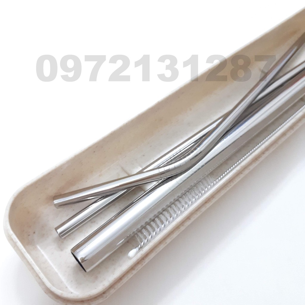 (Hàng loại 1, dày & nặng) Bộ 3 ống hút inox đủ loại kèm 1 cọ rửa và Hộp đựng | BigBuy360 - bigbuy360.vn