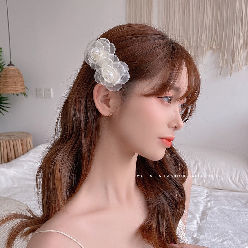 Kẹp Tóc Trong Suốt Đính Hoa Thời Trang Cho Nữ