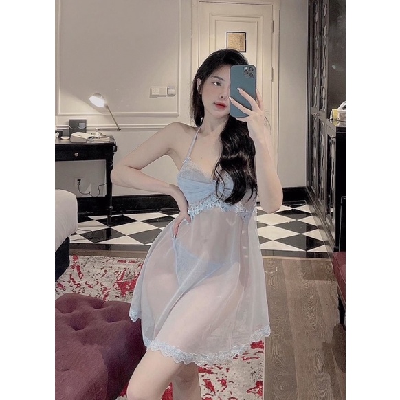 ♥️Hàng QC♥️Váy ngủ 2 dây lưới ren,_Thanhhien997_voan cao cấp xuyên thấu 380.