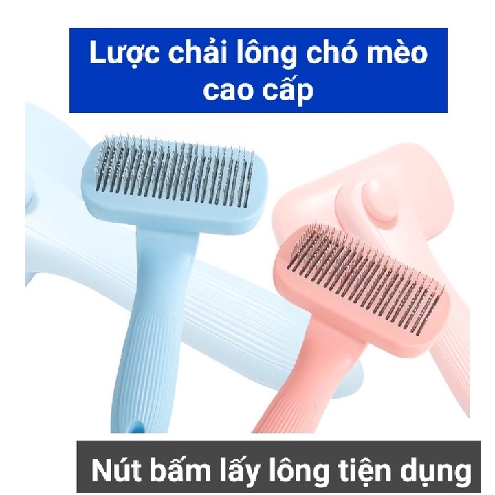 Lược chải lông chó mèo T9 3 màu siêu đẹp và Lược kim chải lông có nút bấm gỡ lông