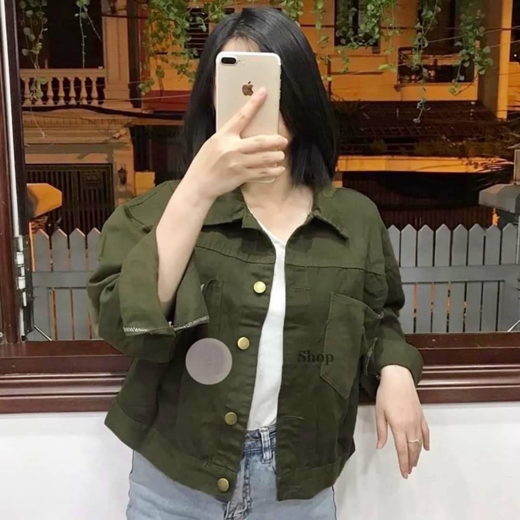 Áo khoác kaki jean nữ cao cấp nữa lưng phối nút sau áo