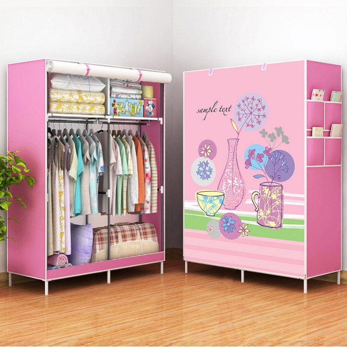 Tủ vải tủ quần áo 3D 2 buồng 4 ngăn khung thép chắc chắn kích thước 170x105x45CM