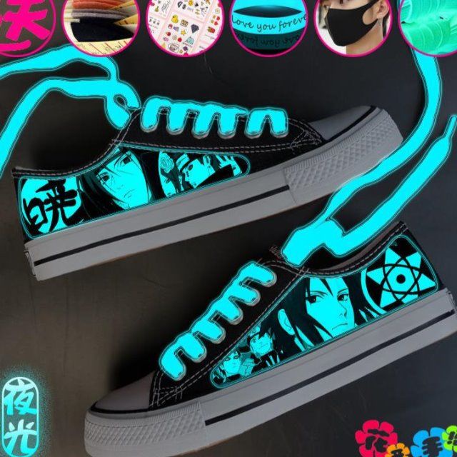 Giày Vải Học Sinh. Giày Thể Thao Canvas Cổ Thấp Dạ Quang Thoáng Khí In Hình Anime Naruto Mùa Thu Cho Nam