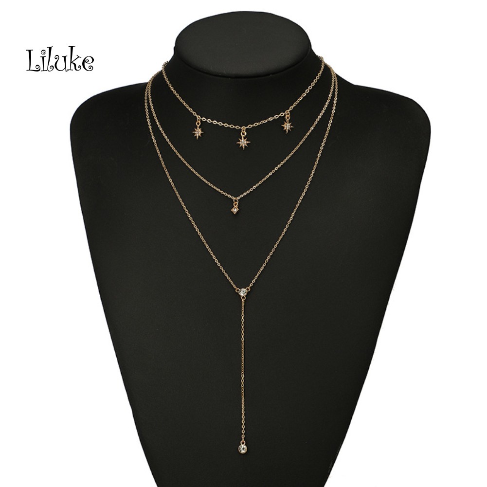 Vòng Cổ Choker Nhiều Lớp Mặt Hình Trăng Khuyết Đính Đá Thời Trang Cho Nữ