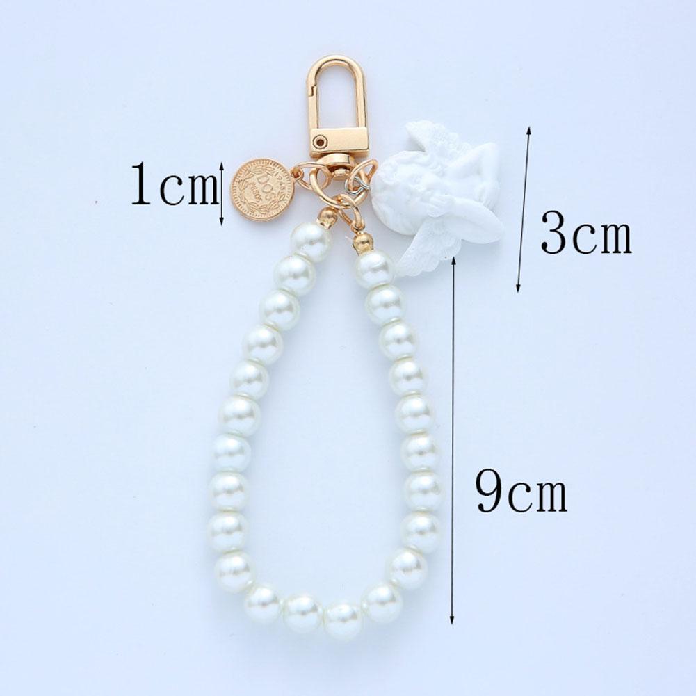 Móc khóa trang trí điện thoại/ túi xách hình trái tim bằng kim loại đính ngọc trai nhân tạo DIY A7S2