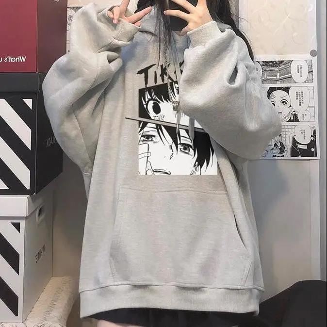 Hooded Sweater Men and Women's Autumn and Winter New Ins Print Japanese Cartoon Tops Couples Loose All-match Coat
