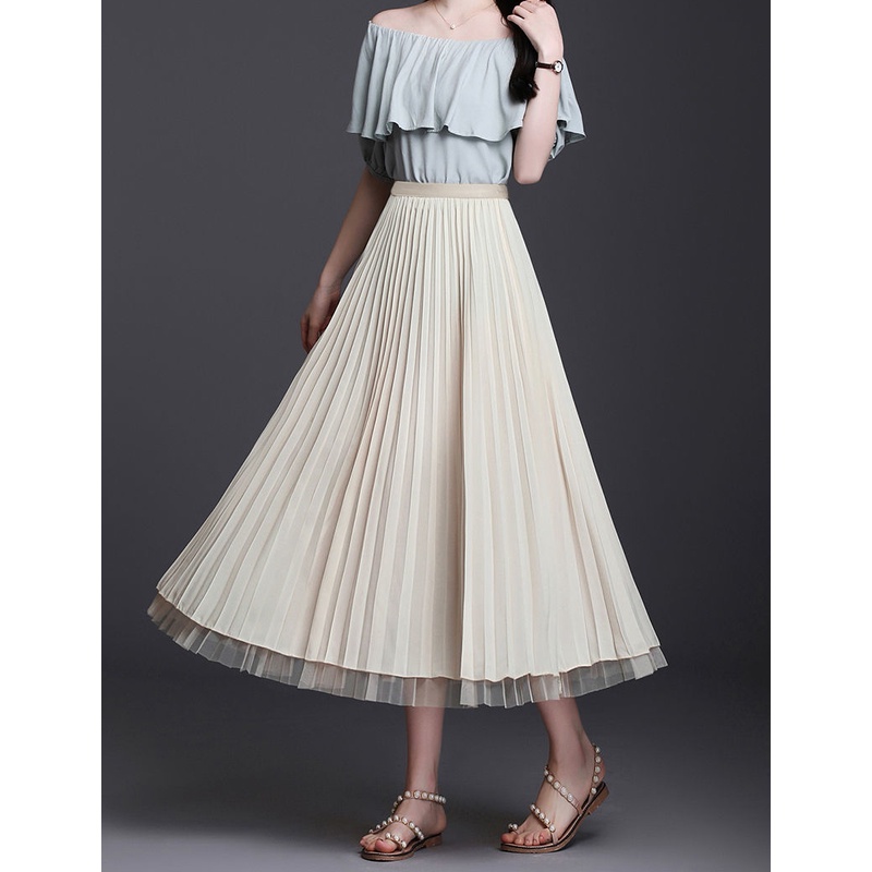 Chân Váy Chữ A Phối Lưới Xếp Ly Thời Trang Mùa Hè 2022 Cho Nữ