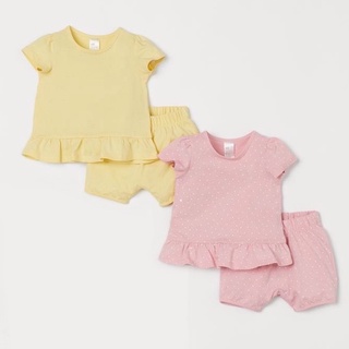 Đồ bộ cộc tay bé gái - Set 2 bộ HM bèo cho bé gái chất cotton size 1-6t